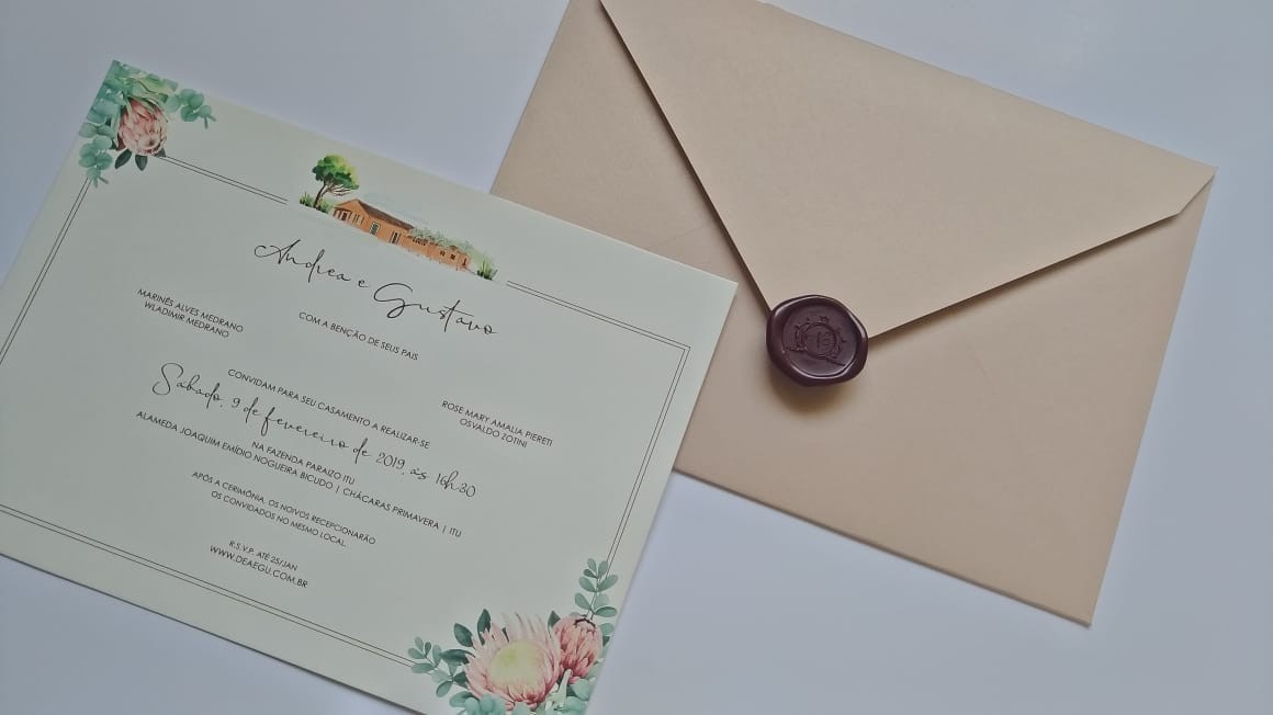 Convite Casamento Envelope com Lacre de Cera
