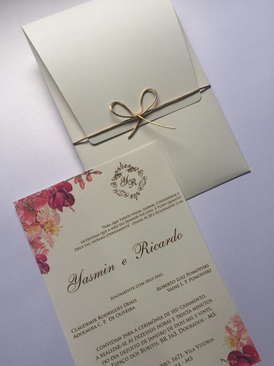 Convite Envelope com Cordão e Floral