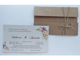 convite rustico com sisal e floral na interna