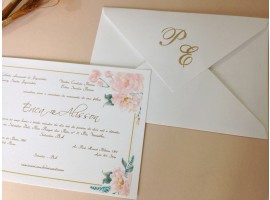 convite branco com floral